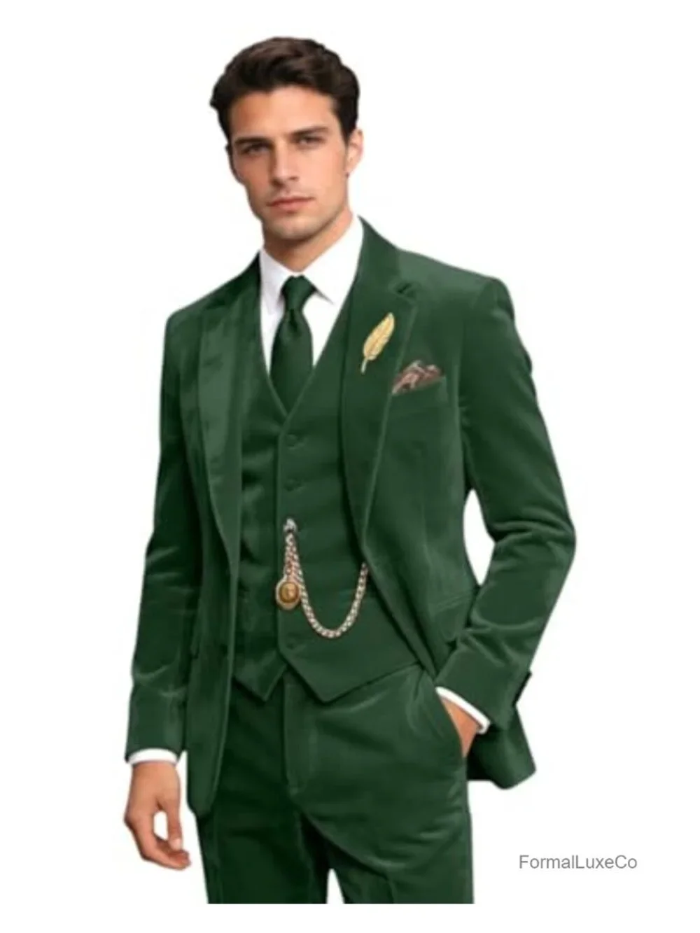 Retro Velvet Men's 3 Piece Suit Set Slim Fit Blazer Vest Pants Tuxedo Wedding